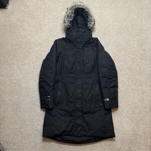 The North Face 550 Down Coat Womens Medium Black DryVent Long Parka Hooded